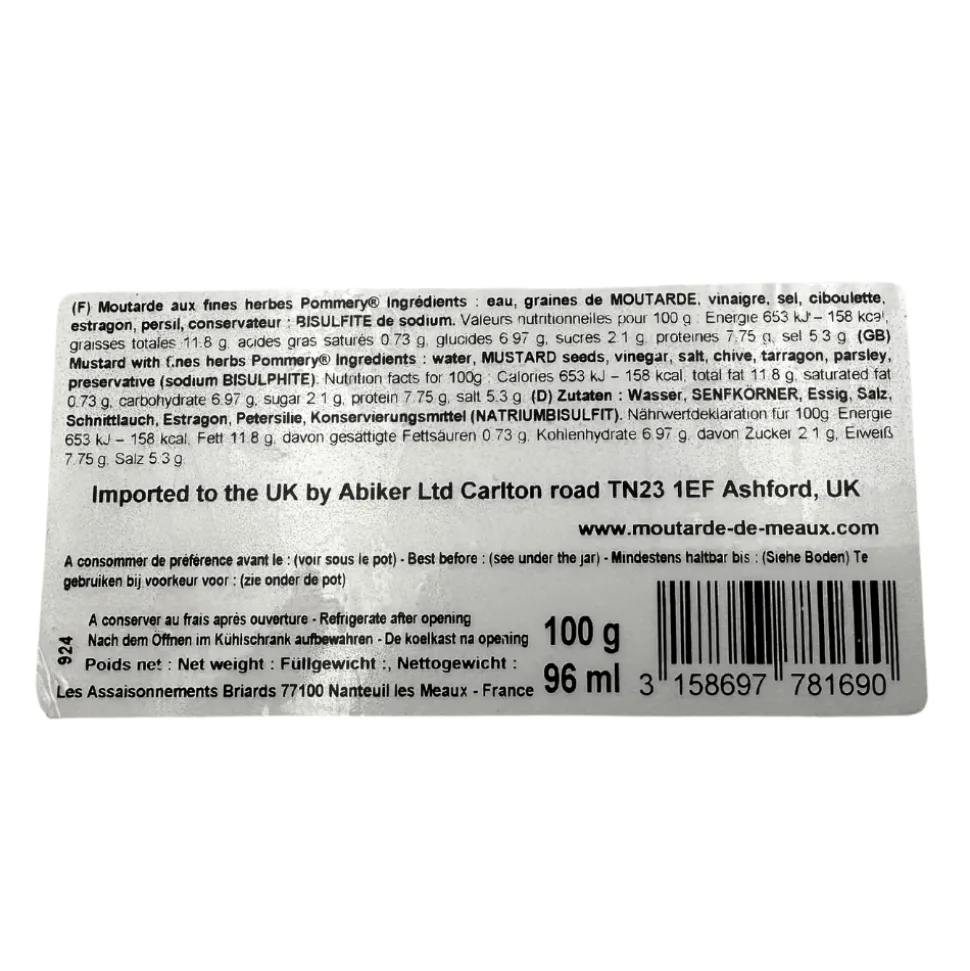 Pommery Fine Mustard with Herbs 100g